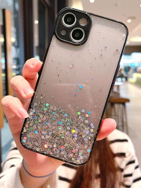 Black    TPU Ombre Phone Cases    Phone/Pad Accessories French Nail Polish, Liquid Glitter Phone Case, Glitter Phone Cases, Sequin Decor, Sunflower Pattern, Glitter Ombre, Cute Phone Cases, Iphone Cover, Clear Cases