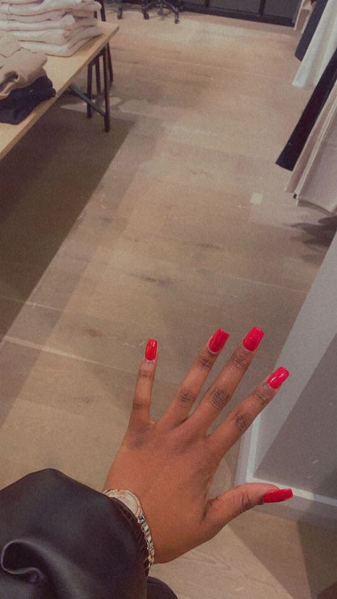 Red Nails Brown Skin, Red Nails On Dark Skin, Nails On Dark Skin, Red Almond Nails, Red Gel Nails, Red Acrylic Nails, Baby Boy Room Nursery, Short Acrylic, Kpop Quotes