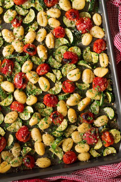 Gnocchi Parmesan, Sheet Pan Gnocchi, Zucchini And Tomatoes, Fresh Zucchini, Baked Gnocchi, Homemade Gnocchi, Potato Gnocchi, Cooking Tomatoes, Recipe Sheets