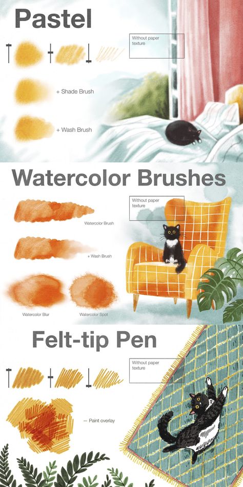 Digital Colored Pencil Illustration, Watercolor Brush Procreate, Watercolor Art Procreate, Procreate Illustration Ideas, Felt Tip Pen Art Drawings, Procreate Paper Textures, Procreate Pastel, Pencil Digital Art, Procreate Textures