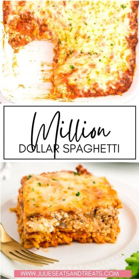 Million Dollar Spaghetti Million Dollar Spaghetti Recipe, Spaghetti With Ground Beef, Million Dollar Spaghetti, Budget Friendly Dinner, Homemade Food Recipes, Spaghetti Recipe, Cheesy Pasta, Easy Food Recipes, Family Dinner Ideas