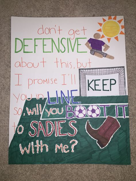 Promposal Soccer Ideas, Soccer Goalie Promposal, Sadie Hawkins Proposals Soccer, Promposal Ideas For Him Soccer, Soccer Dance Proposal, Soccer Promposal For Him, Soccer Hoco Signs, Sports Promposal, Homecoming Proposal Ideas Soccer