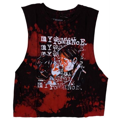 Let's Give Three Cheers For A New Mcr Tee! This Red Tie-Dye Tank Has A Cropped Fit And Features The Cover Art From Three Cheers For Sweet Revenge With "My Chemical Romance" Repeated In The Background. It Has A Raw Hem And Large Arm Openings. * My Chemical Romance Women's Three Cheers Crop Muscle Tank By Hot Topic * Tie Dye Wash (Each Shirt Will Have A Unique Wash) * Front Graphic Print * Raw Hem * Large Sleeveless Arm Opening * Ribbed Crew Neck * 100% Cotton * Officially Licensed Mcr Apparel * I American Miku, Mcr Shirt, Womens Punk Fashion, Black Tie Dye Shirt, Three Cheers For Sweet Revenge, Black Lace Corset Top, Band Tank Tops, Black Lace Shirt, Wrestling Gear