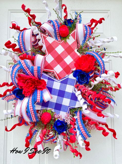 Star Wreath, Prince George, Veterans Day, Door Wreath Hanger, Blue Star, Star Shape, Red White And Blue, Memorial Day, Independence Day