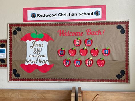 September Christian Bulletin Board Ideas, Religious Back To School Bulletin Boards, Jesus Bulletin Boards For Preschool, Christian Classroom Decor Themes, Back To School Church Bulletin Boards, Christian Back To School Bulletin Boards, Fall Sunday School Bulletin Boards, School Welcome Bulletin Boards, Christian School Bulletin Boards