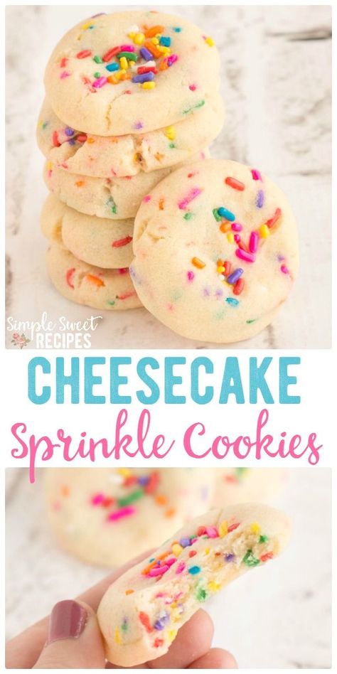 Super soft, these Cheesecake Sprinkle cookies look amazing, and taste great too! So easy with a cheesecake pudding mix as the base. Perfect for parties! via @simplesweetrecipes Biscotti Cheesecake, Best Sugar Cookie Recipe, Cheesecake Pudding, Pudding Cookies, Best Sugar Cookies, Sprinkle Cookies, Oreo Dessert, Easy Cookie Recipes, Sugar Cookies Recipe