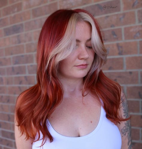 Copper sunset hair with a bold money piece Light Ginger Hair With Money Piece, Copper Sunset Hair, Red Hair Money Piece, Copper Money Piece, Bold Money Piece, Ginger Red Hair, Sunset Hair, Copper Red Hair, Ginger Red