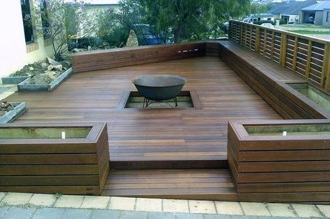 Top 50 Best Deck Fire Pit Ideas - Wood Safe Designs Deck Fire Pit Ideas, Deck Fire Pit, Backyard Patio Deck, Wooden Deck, Fire Pit Ideas, Pergola Attached To House, Deck Designs Backyard, Cool Deck, Fire Pit Designs