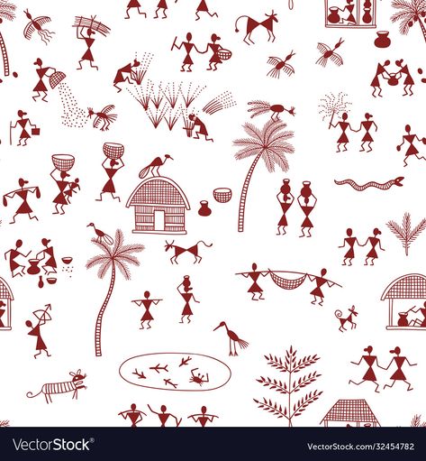 Warli Art Wallpaper, Traditional Textile Design, Indian Tribals Drawing, Worli Painting Designs, Warli Painting Ideas On Paper, Warli Art Designs, Warli Arts, Traditional Indian Prints, Warli Art Painting