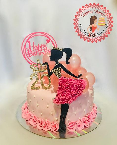 When Daniela, the most beautiful girl in the world, became 20 years old Cakes For Easter, Barbie Themed Cake, Kue Fondant, Cake Designs For Girl, Barbie Birthday Cake, Pig Birthday Cakes, Bolo Barbie, Silhouette Cake, Mini Torte