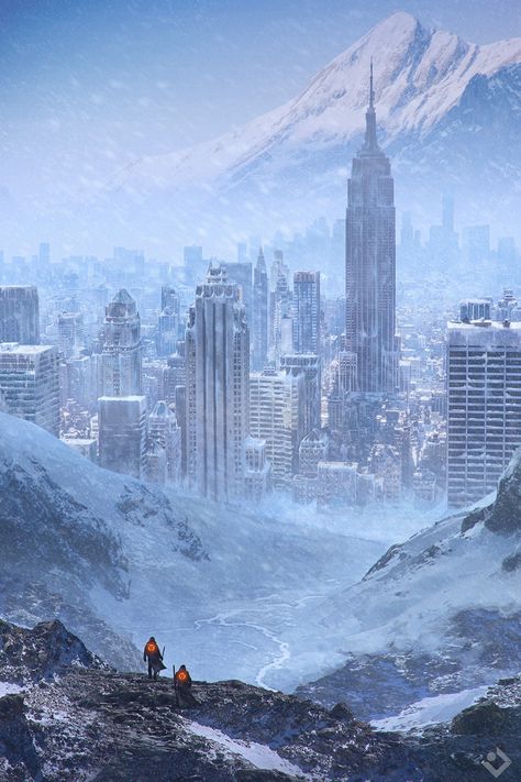 Snowy Post Apocalypse, Post Apocalyptic Fantasy Art, Post Apocalypse Landscape, Apocalypse Artwork, Snow Apocalypse, Art Apocalypse, Zombies Apocalypse Art, Apocalypse Landscape, Dystopian Art