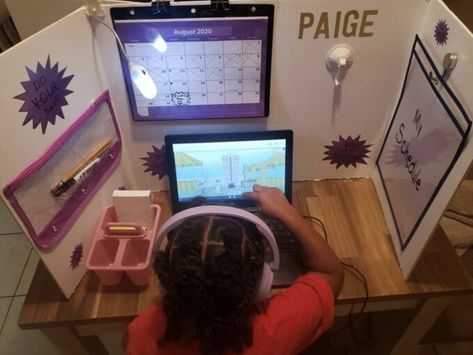 Study Station, Kids Homework Station, Kids Workspace, Homework Station, Kids Homework, Kids Desk, Sneeze Guards, Mom Of Three, Virtual School