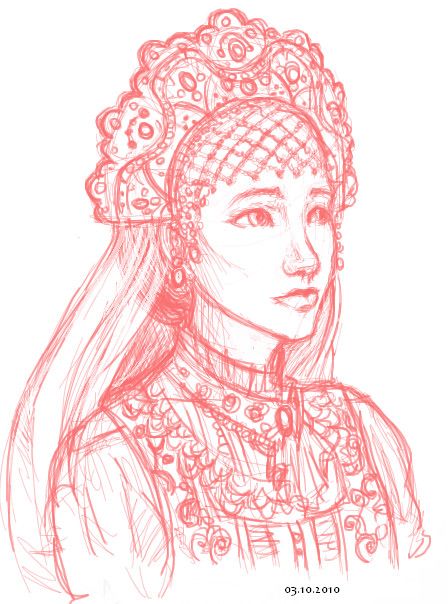 Headdress Drawing, Russian Kokoshnik, I Am Still Alive, Still Alive, Headdress, Art Inspo, Carry On, Female Sketch, Aurora Sleeping Beauty