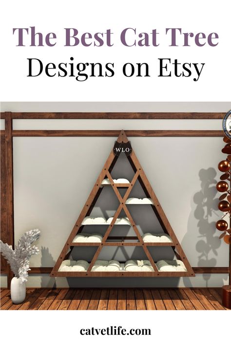 Are conventional cat trees hampering your home style? It's time to bring in the perfect blend of functionality and style and move to modern cat tree designs. Discover unique cat trees that look like a piece of art. This vet approved list includes: a cat tree bookcase, a cat ladder, a spiral cat tower and even a floor to ceiling cat tower. Find a style makes your cat feel like royalty and matches your home decor. Get the list of 11 cat trees from Etsy now! Indoor Cat Tree Ideas, Industrial Cat Tree, Custom Cat Trees, Unique Cat Trees, Cat Tree Designs, Cat Furniture Design, Tree Bookcase, Cat Ladder, Large Wicker Basket