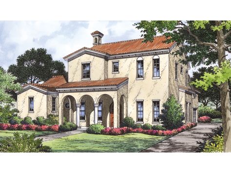 Davenport Mediterranean Home Spanish House Plans, Italianate House, Neoclassical House, Southern Style House Plans, Southern House Plan, Desert House, Mediterranean Style House Plans, European Style Homes, Mediterranean House Plans