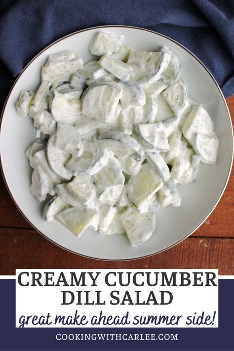 Creamy cucumber dill salad just like grandma makes it. This salad combines the crunch of fresh cucumbers with a dill and sour cream dressing. The combination makes for a refreshing side dish. Cucumber Dips, Sunroom Idea, Dill Cucumber Salad, Sour Cream Dressing, Dill Cucumber, Ranch Potato Salad, Dill Salad, Chicken Fried Steak Recipe, Cucumber Dill Salad