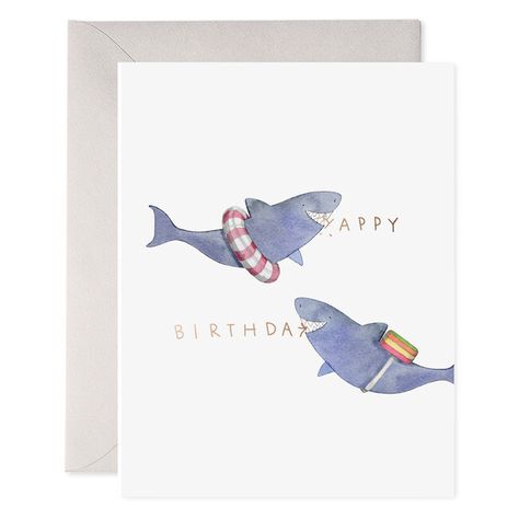 Our version of Shark Week is a teensy less gory than the Discovery channel. Each E. Frances card begins as an original hand painted watercolor illustration and is then printed on luxe, heavyweight paper in brilliant color. Made in the USA. | E. Frances | Bitten Birthday Card, Sharks  |  Maisonette collects the best children’s products from around the world (unlike Zulily, Etsy, The Tot, Farfetch Kids, Childrensalon, Crate and Kids, Kohls, Wayfair, Buy Buy Baby, Nordstroms, Mini Boden, J.Crew Fac Watercolor Birthday Cards, Ocean Kids, Watercolor Birthday, Bday Cards, Shark Birthday, The Shark, Watercolor Art Lessons, Shark Week, Ocean Themes