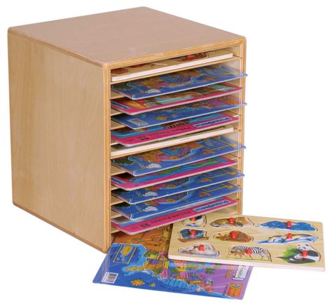 Amazon.com: Wood Designs WD33200 Tabletop Puzzle Rack, 16 x 15 x 14" (H x W x D): Industrial & Scientific Crafts For Dad, Goddard School, Work Space Ideas, Natural Classroom, Diy Kids Room, Small Playroom, Organizing Toys, Puzzle Storage, Dining Room Storage Ideas