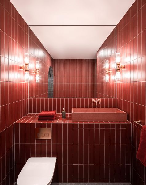 Courtney McDonnell Studio adds pink extension to 1930s Dublin home Subway Tile Variations, Blue Shower Room, Colorful Subway Tile, Metro Tiles Bathroom, Statement Bathroom, Colorful Bathroom Decor, Shower Alcove, Green Subway Tile, Colorful Bathroom