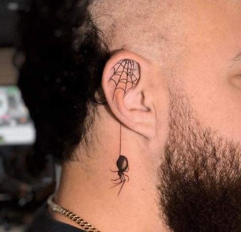 Inner Ear Tattoo, Gotik Tattoo, Tato Flash, Small Neck Tattoos, Behind Ear Tattoos, Behind The Ear Tattoo, Circle Tattoos, Spider Tattoo, Badass Tattoos