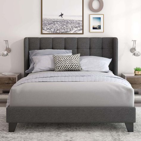 25 Under-$200 Furniture Pieces Amazon Shoppers Say Are Worth Every Penny Dark Grey Bed, Wood Twin Bed, Queen Platform Bed Frame, Kids Bed Frames, King Size Platform Bed, Low Profile Platform Bed, Twin Size Bed Frame, Grey Headboard, Wood Platform Bed Frame