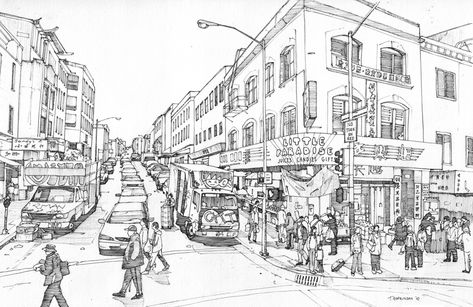 Design Stack: A Blog about Art, Design and Architecture: Drawings of our Lives Depicted in Urban Sketches Peter Sheller, Nid Drawings, Painting Outlines, Perspective City, Landscape Perspective, Paint Lessons, Drawing Learning, Perjalanan Kota, Perspective Sketch