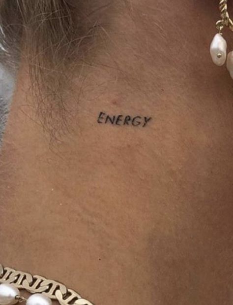 You Are Your Home Tattoo, Energy Tattoo Words, Lucky Girl Tattoo, Lucky Tattoo Word, Neck Small Tattoo, Good Energy Tattoo, Protect Your Energy Tattoo, Behind Neck Tattoo Woman, Energy Tattoos