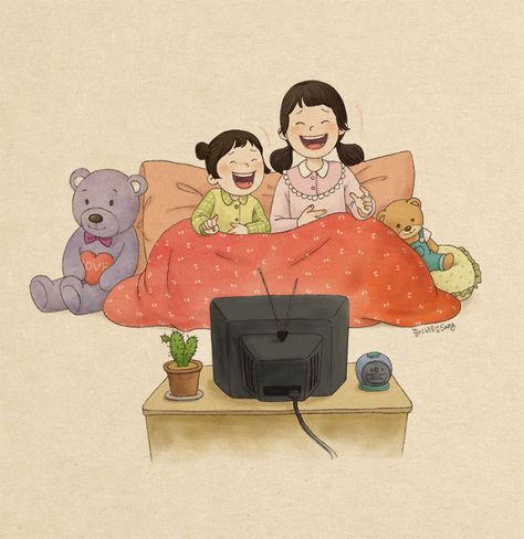 Sisters-Stories-Illustrations-Paper-Fly07 Childhood Memories Art, Sisters Art, Art Mignon, 강아지 그림, Family Illustration, Korean Artist, Cute Little Drawings, Girly Art, Art Watercolor