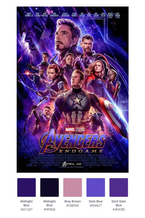 Avengers Color Palette, Movie Color Palette Colour Schemes, Avengers Moodboard, Marvel Color Palette, Poster Color Palette, Avengers Endgame Poster, Endgame Poster, Hangout Room Ideas, Surreal Photoshop