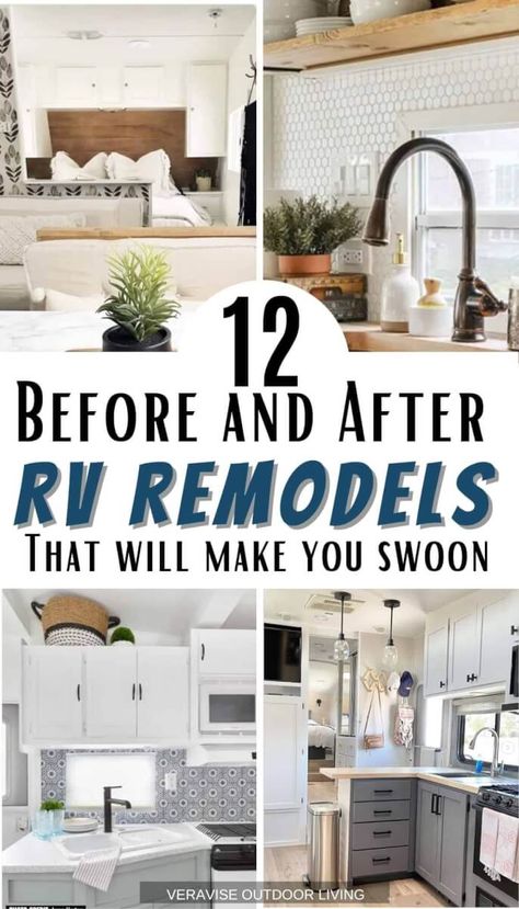 Are you itching to do an RV remodel on your rig? Need some RV inspiration to get started? Check out these 12 RV Remodel before and after posts for all the inspiration you need. Diy Rv Remodel, Toy Hauler Remodel, Rv Decorating Ideas Rv Interior, Small Travel Trailer Remodel, Small Travel Trailer, Rv Decorating, Motorhome Remodel, Rv Upgrades, Rv Interior Remodel