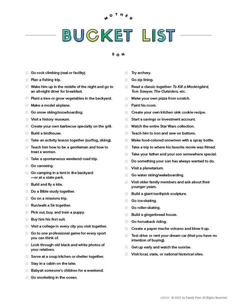 Mother Son Bucket List - iMOM