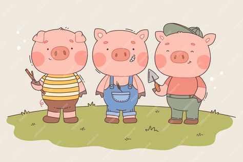 Premium Vector | Vector dibujado a mano la ilustración de los tres cerditos Pigs Illustration, Arts And Crafts For Kids Toddlers, Three Pigs, 3 Little Pigs, Pig Png, The Three Little Pigs, Pig Drawing, Pig Illustration, Pig Art