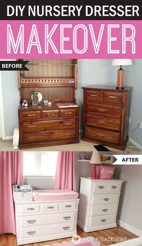 See how we turned two 80s dressers into beautiful modern furniture pieces for a toddler's nursery! Nursery Dresser Diy, Diy Nursery Furniture, 80s Bedroom Furniture, Baby Nursery Diy, Diy Dresser Makeover, Bedroom Furniture Makeover, Nursery Dresser, Dressers Makeover, Diy Baby Furniture