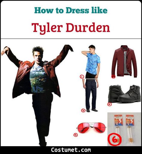 Tyler Durden Costume for Cosplay & Halloween 2021 2000s Halloween Costume Men, Tyler Durden Outfit Ideas, Female Tyler Durden Costume, Tyler Durden Cosplay, Tyler Durden Style, Halloween Costumes Film Characters, Cosplay Ideas For Men, 2000 Costume Ideas, Tyler Durden Outfit