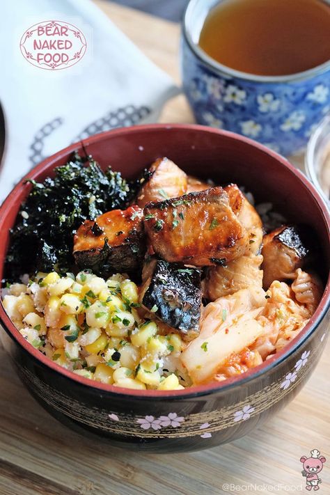 Korean Fish Dish, Natto Rice Bowl, Japanese Salmon Rice Bowl, Japanese Comfort Food, Japanese Lunch Ideas, Japanese Salmon, Japanese Rice Bowl, Salmon Soy Sauce, Salmon Rice Bowl