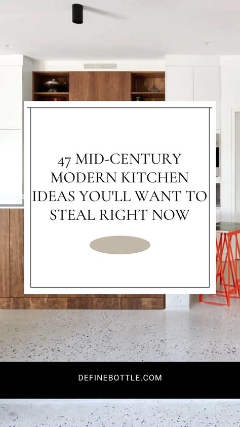 Mid Century Cabinets Kitchen, Modern Mid Century Kitchen Design, Mid Century Transitional Kitchen, Mid Century Eclectic Kitchen, Midcentury Modern Kitchen Hardware, Mid Century Kitchen Floor, Mid Century Modern Kitchen Hardware, Mid Century Modern Kitchen Painted Cabinets, Black And White Mid Century Modern Kitchen