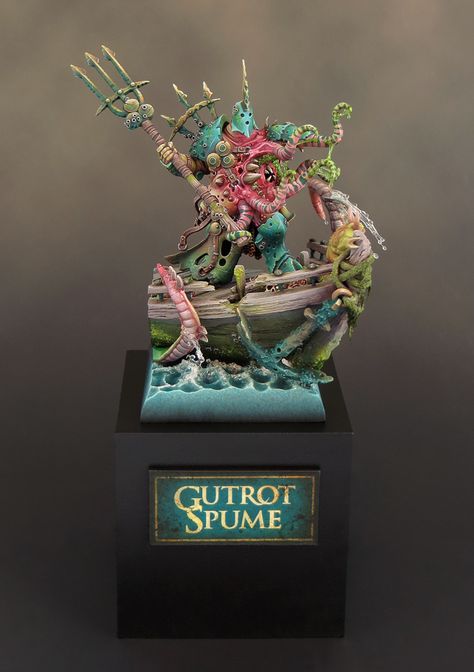 "Gutrot Spume" Lord of Nurgle - Took about 300 hours to paint this one model. Warhammer Nurgle, Golden Demon, Night Lords, Infinity The Game, Chaos Lord, Art And Craft Shows, Painted Miniatures, Fantasy Battle, Warhammer Models