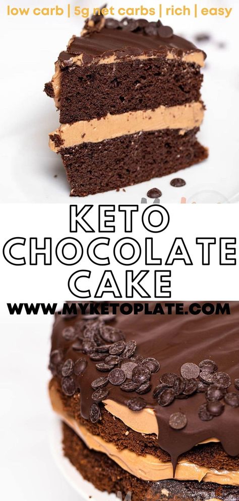 This keto chocolate cake with fluffy cake layers and a velvety chocolate cream cheese sugar-free frosting is super rich and decadent. Enjoy a coconut flour cake that has less 5g net carbs. Perfect if you're a chocolate lover on a keto diet! Keto Chocolate Ricotta Cake, Best Keto Chocolate Cake, Coconut Flour Chocolate Cake, Coconut Flour Cakes, Low Carb Chocolate Cake, Sugar Free Frosting, Keto Crackers, Low Sugar Diet Recipes, Keto Cakes