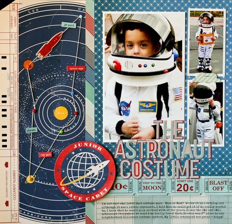 Space Scrapbook Ideas, Space Scrapbook, Astronaut Scrapbook Ideas, Space Scrapbook Layouts, Pluto Scrapbook Layout, Astronaut Halloween, Astronaut Costume, October Afternoon, Scrapbook Boys