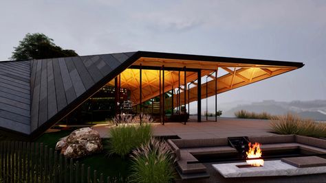 Contemporary Roof Design Architecture, Clubhouse Design Exterior, Unique Roof Design Architecture, Clubhouse Design, Pavilion Design, Modern Villa Design, Retreat House, Roof Architecture, Landscape Architecture Design