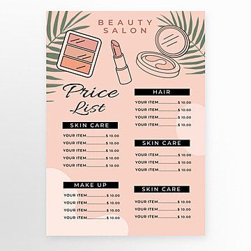 List Ideas Creative, Price List Ideas, Pink Price List, Price Board, Cosmetic Logo, Blush Beauty, Price List Template, Retro Beauty, Leaflet Design