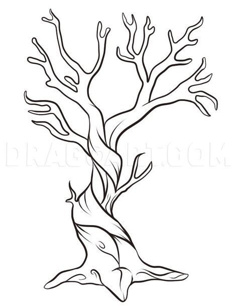 How To Draw A Dead Tree, Step by Step, Drawing Guide, by Dawn | dragoart.com Trees Drawing Tutorial, Drawing Trees, Drawing Nature, Twisted Tree, Nature Drawing, Nature Tree, Tree Drawing, Pyrography, Tree Art