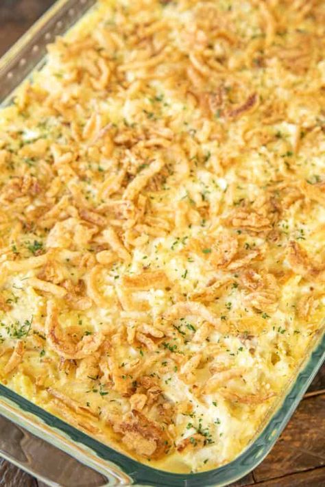 Million Dollar Chicken Rice-A-Roni Casserole - Plain Chicken Thanksgiving Favorites, Rice A Roni, Mashed Potato Casserole, Instant Mashed Potatoes, French Onion Chicken, Vegetable Medley, French Fried Onions, Onion Chicken, 12 Tomatoes