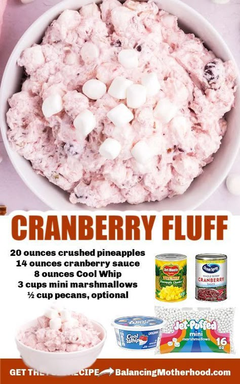 Cranberry Fluff! The... - Dinners, Dishes and Desserts Cranberry Fluff Salad, Cranberry Fluff, Cool Whip Desserts, Creamy Fruit Salads, Cranberry Dessert, Fluff Salad, Easy Apple Crisp Recipe, Jello Dessert Recipes, Kids Plate