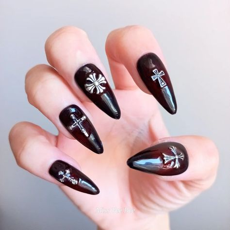 Glazed Black Bleeding Red Silver Bolnisi, Byzantine, Crucifix Crosses Gothic Handmade Soft Gel Press on Nails, Reusable - Etsy Australia Gel Press On Nails, Gel Press, Soft Gel, Ready Made, Nail File, Glue On Nails, Fake Nails, Natural Nails, Makeup Cosmetics