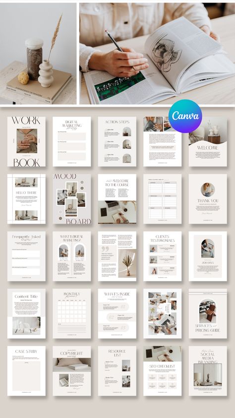 Workbook Layout Design Inspiration, Lifebook Templates, Canva Workbook Template, Aesthetic Ebook Template, Reinvent Quotes, E Book Template, Ebooks Design, Canva Templates Ideas, Best Canva Templates