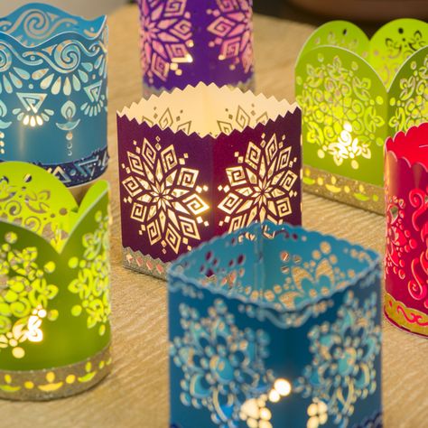 Diwali Candle Holders Diwali Cricut Crafts, Cricut Candle Holder, Diwali Kandil, Cricut Candles, Diwali Candle Holders, Diya Stand, Diwali Lantern, Diwali Candles, Tea Light Lanterns