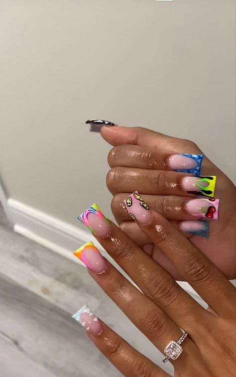 Cute Nails Black Women, 90s Nails Acrylic, Cute Freestyle Nails, Vacation Nails Black Women, Short Acrylic Nails Coffin, 90 Nails, Acrylic Nail Set, Hard Nails, Colored Acrylic Nails