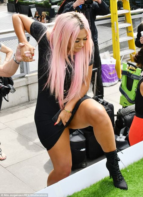 Whoops! Geordie Shore's Chloe Ferry got things off to a typically raucous star as she was mere inches from exposing her modesty while promoting the upcoming season alongside her co-stars in London on Wednesday Chloe Ferry Geordie Shore, Chloe Ferry, Tiny Dress, Geordie Shore, Modesty Fashion, Taxi Driver, Hilary Duff, The Duff, Get Dressed