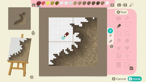 1/9 Acnh Path Grid, Animal Crossing Pixel Designs, Animal Crossing Path Design Tutorial, Acnh Boden Design, Acnl Paintings, Acnh Path Designs, Animal Crossing Path, Animal Crossing Leaf, Cottagecore Animal Crossing